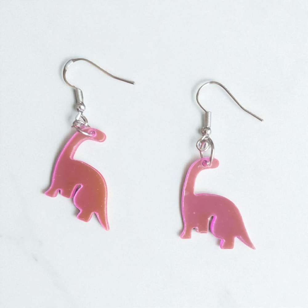 Pink Dinosaur Earrings